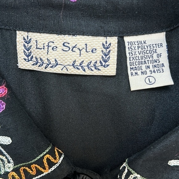 Life Style Petite Silky Blended Embroidered Jacket-Button - Picture 7 of 9